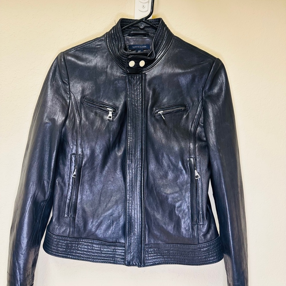Tommy Hilfiger Black Leather Motorcycle Jacket